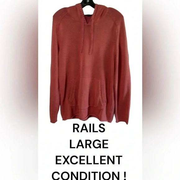 Chunky knit hoodie by Rails ,men Large,faded red ,like new!detailed,100 cotton - Picture 3 of 13
